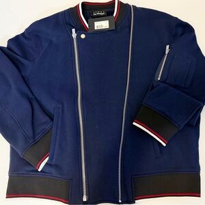 The Kooples Navy Blue Bomber Jacket with Red and White Accents
